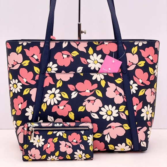 Kate Spade Road Trip Floral Large Tote Bag & Large Slim Bifold Wallet Bl… - Picture 3 of 12